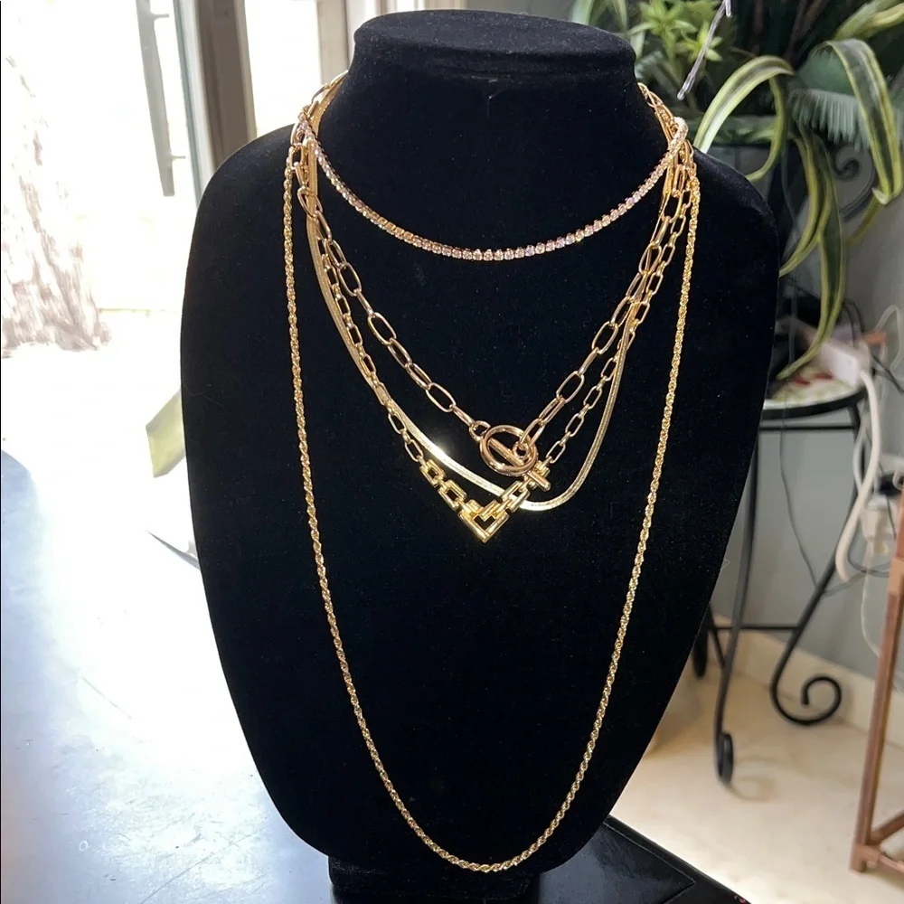 Layered Gold Multi-Chain Necklace Set - Women Jewelry set of 5
